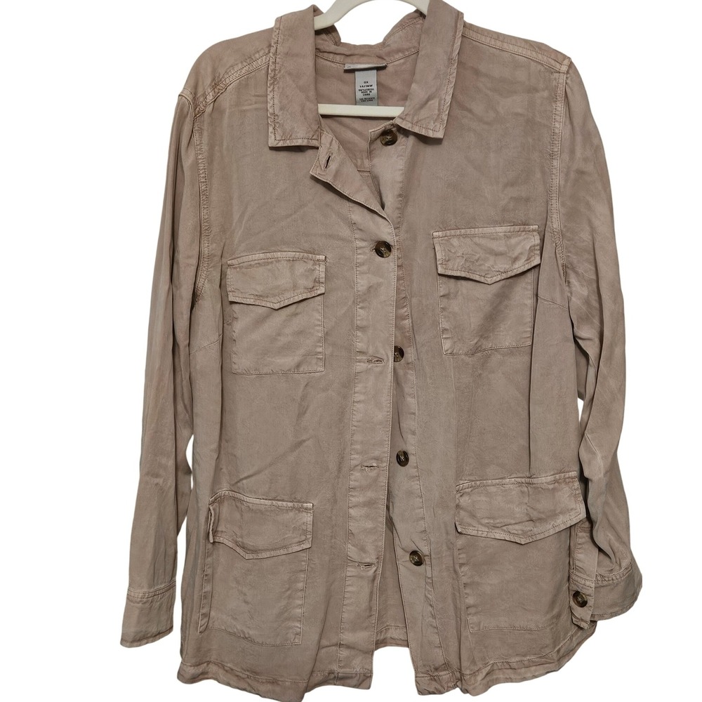 Catherines Plus Size 0X/14/16W To Dye For‎ Lyocell Utility Button Down Shirt